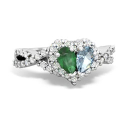 Emerald Diamond Twist 'One Heart' 14K White Gold ring R2640HRT