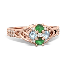 Emerald Celtic Knot Cluster Engagement 14K Rose Gold ring R26443RD