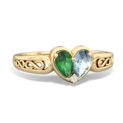 Emerald Filligree 'One Heart' 14K Yellow Gold ring R5070