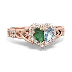 Emerald Celtic Knot Two Hearts As One 14K Rose Gold ring R2644HRT