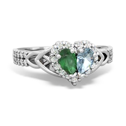 Emerald Celtic Knot Two Hearts As One 14K White Gold ring R2644HRT