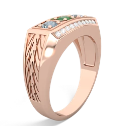 Emerald Three Stone Tire Tread Men's 14K Rose Gold ring R0520