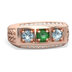 Emerald Three Stone Tire Tread Men's 14K Rose Gold ring R0520