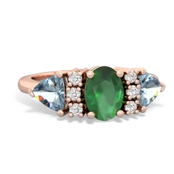 Emerald Antique Style Three Stone 14K Rose Gold ring R2186