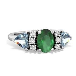 Emerald Antique Style Three Stone 14K White Gold ring R2186