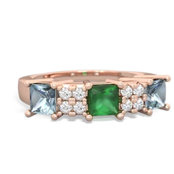 Emerald Three Stone Diamond Cluster 14K Rose Gold ring R2592