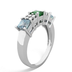 Emerald Three Stone Diamond Cluster 14K White Gold ring R2592