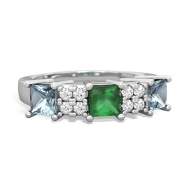 Emerald Three Stone Diamond Cluster 14K White Gold ring R2592
