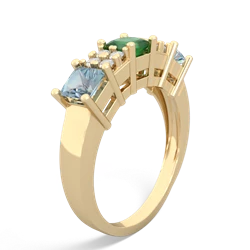 Emerald Three Stone Diamond Cluster 14K Yellow Gold ring R2592