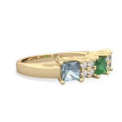 Emerald Three Stone Diamond Cluster 14K Yellow Gold ring R2592