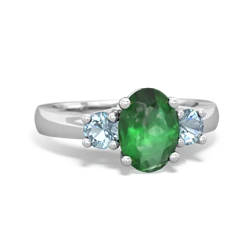 Emerald Three Stone Oval Trellis 14K White Gold ring R4024