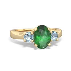 Emerald Three Stone Oval Trellis 14K Yellow Gold ring R4024