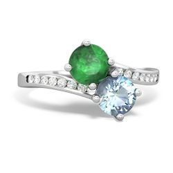 Emerald Channel Set Two Stone 14K White Gold ring R5303