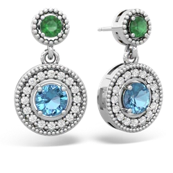 Emerald Halo Dangle 14K White Gold earrings E5319