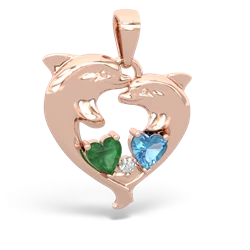 Emerald Dolphin Heart 14K Rose Gold pendant P5820