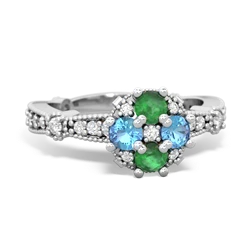 Emerald Sparkling Tiara Cluster 14K White Gold ring R26293RD