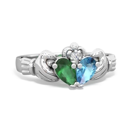 Emerald 'Our Heart' Claddagh 14K White Gold ring R2388