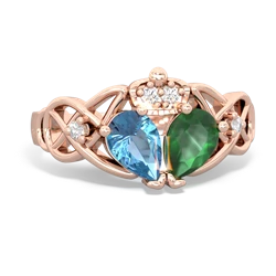 Emerald 'One Heart' Celtic Knot Claddagh 14K Rose Gold ring R5322