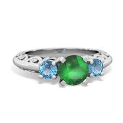 Emerald Art Deco Eternal Embrace Engagement 14K White Gold ring C2003