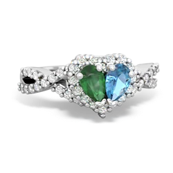 Emerald Diamond Twist 'One Heart' 14K White Gold ring R2640HRT