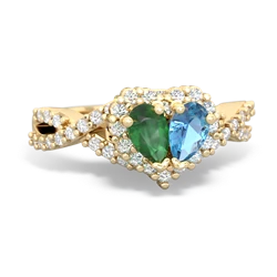 Emerald Diamond Twist 'One Heart' 14K Yellow Gold ring R2640HRT