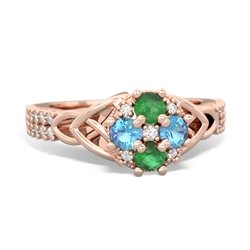 Emerald Celtic Knot Cluster Engagement 14K Rose Gold ring R26443RD