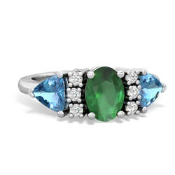 Emerald Antique Style Three Stone 14K White Gold ring R2186