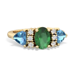 Emerald Antique Style Three Stone 14K Yellow Gold ring R2186