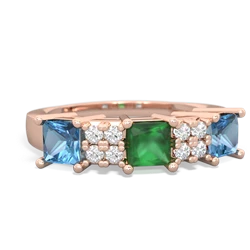 Emerald Three Stone Diamond Cluster 14K Rose Gold ring R2592