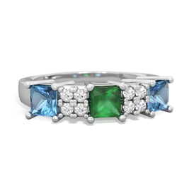 Emerald Three Stone Diamond Cluster 14K White Gold ring R2592