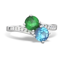 Emerald Channel Set Two Stone 14K White Gold ring R5303