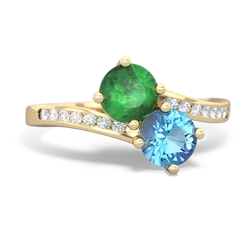 Emerald Channel Set Two Stone 14K Yellow Gold ring R5303