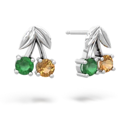 Emerald Sweet Cherries 14K White Gold earrings E7001