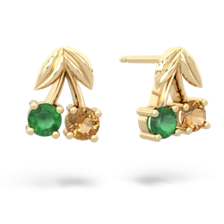 Emerald Sweet Cherries 14K Yellow Gold earrings E7001