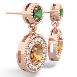 Emerald Halo Dangle 14K Rose Gold earrings E5319