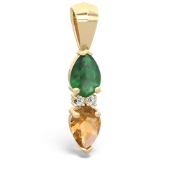 Emerald Bowtie Drop 14K Yellow Gold pendant P0865