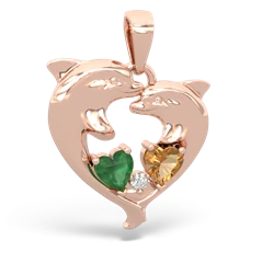 Emerald Dolphin Heart 14K Rose Gold pendant P5820