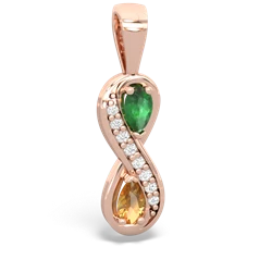 Emerald Diamond Infinity 14K Rose Gold pendant P5390