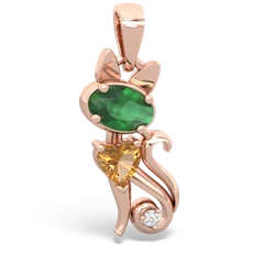 Emerald Kitten 14K Rose Gold pendant P5780