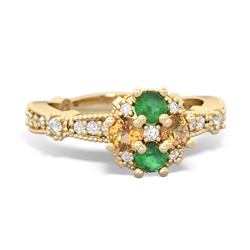 Emerald Sparkling Tiara Cluster 14K Yellow Gold ring R26293RD