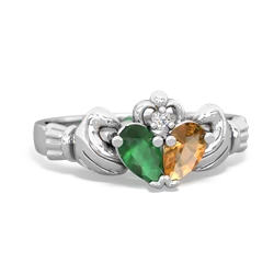 Emerald 'Our Heart' Claddagh 14K White Gold ring R2388