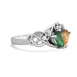 Emerald 'One Heart' Celtic Knot Claddagh 14K White Gold ring R5322