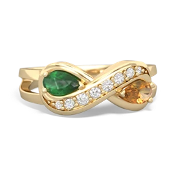 Emerald Diamond Infinity 14K Yellow Gold ring R5390