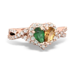 Emerald Diamond Twist 'One Heart' 14K Rose Gold ring R2640HRT