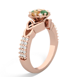 Emerald Celtic Knot Cluster Engagement 14K Rose Gold ring R26443RD