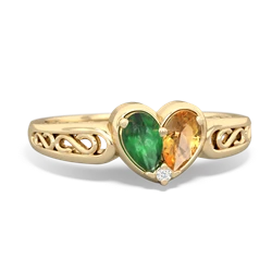 Emerald Filligree 'One Heart' 14K Yellow Gold ring R5070