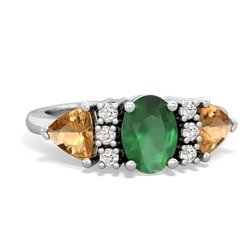 Emerald Antique Style Three Stone 14K White Gold ring R2186