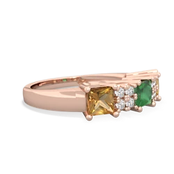 Emerald Three Stone Diamond Cluster 14K Rose Gold ring R2592