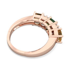 Emerald Three Stone Diamond Cluster 14K Rose Gold ring R2592