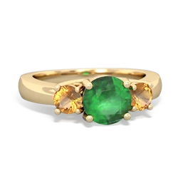 Emerald Three Stone Round Trellis 14K Yellow Gold ring R4018